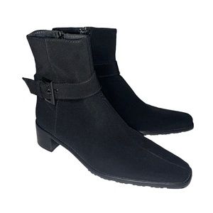Stuart Weitzman Black Fabric Square Toe Ankle Boots Gore-Tex Size 7 Narrow